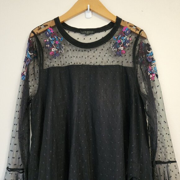 Lane Bryant Sheer Embroidery Babydoll Tunic Top 14/16 Wimsigfoth Fairy Grunge - Picture 3 of 12
